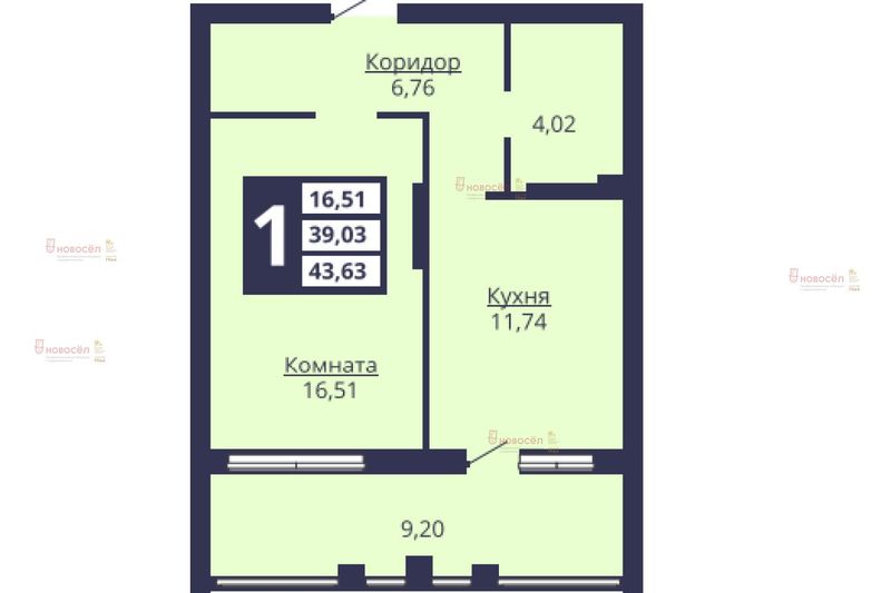 Продажа 1-комнатной квартиры 43,8 м², 2/11 этаж