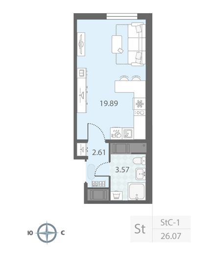 Продажа квартиры-студии 26,1 м², 21/23 этаж