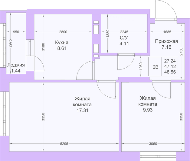 Продажа 2-комнатной квартиры 48,6 м², 14/25 этаж