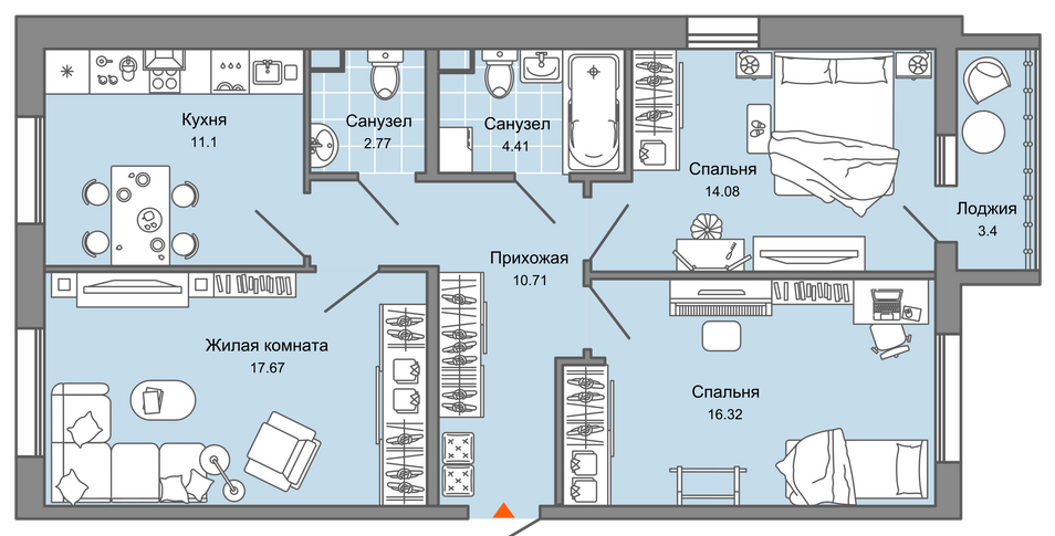 Продажа 3-комнатной квартиры 79 м², 1/9 этаж