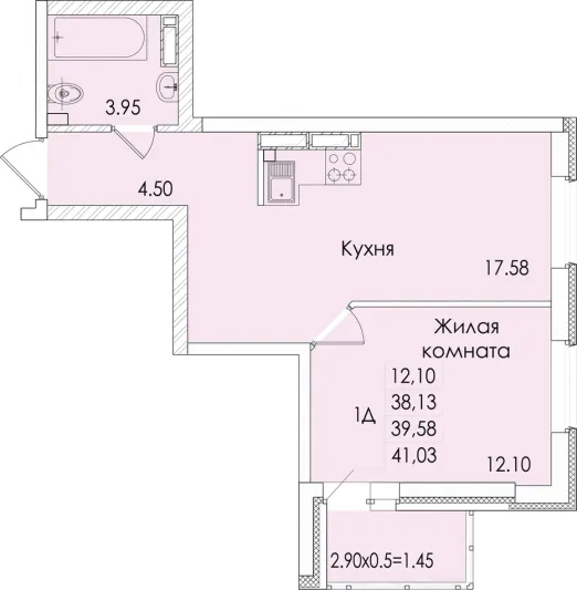 Продажа 1-комнатной квартиры 39,6 м², 2/20 этаж