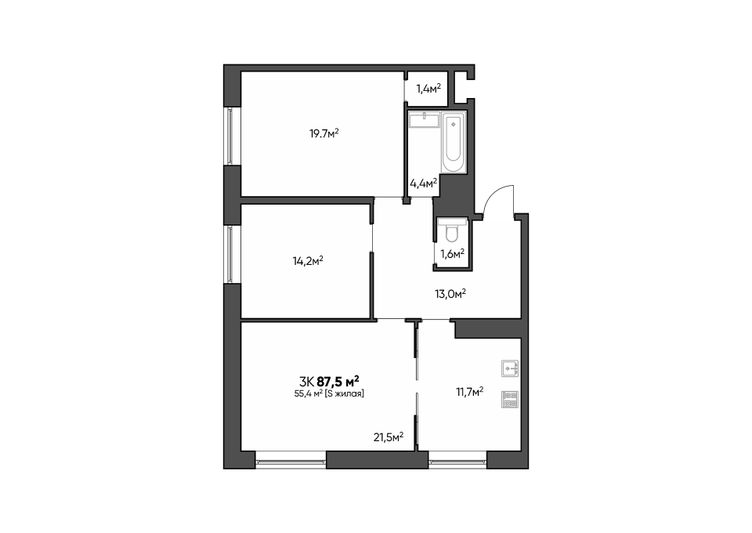 Продажа 3-комнатной квартиры 87,5 м², 1/24 этаж