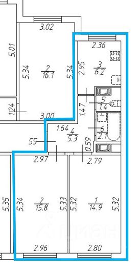 Продажа 2-комнатной квартиры 45,7 м², 3/5 этаж