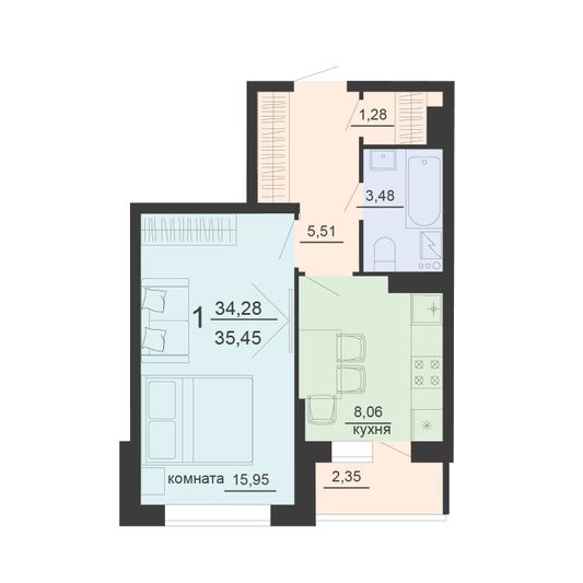 Продажа 1-комнатной квартиры 35,5 м², 4/20 этаж