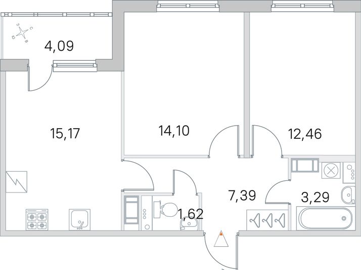 Продажа 2-комнатной квартиры 56,1 м², 3/5 этаж