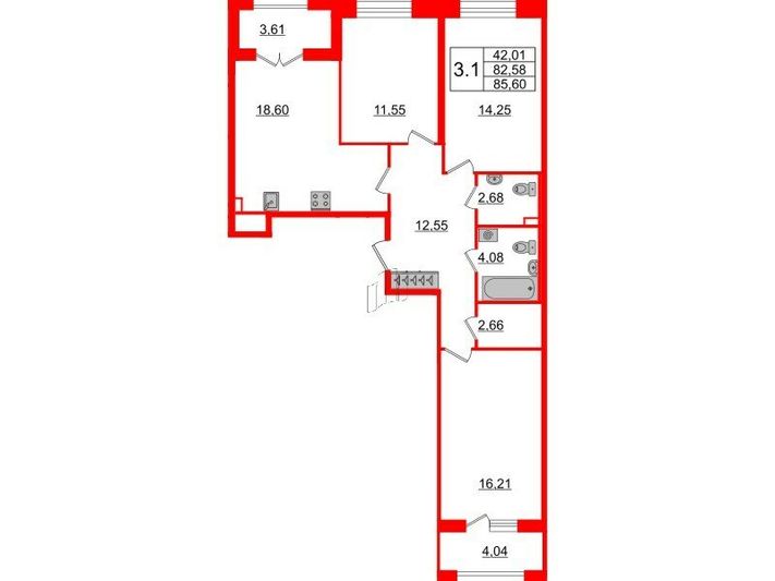 Продажа 3-комнатной квартиры 82,6 м², 2/12 этаж