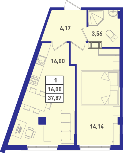 Продажа 1-комнатной квартиры 38,8 м², 1/18 этаж