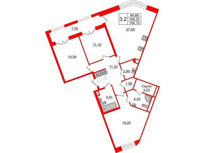 Продажа 3-комнатной квартиры 100,4 м², 3/6 этаж