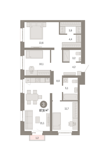 Продажа 3-комнатной квартиры 87,6 м², 4/16 этаж