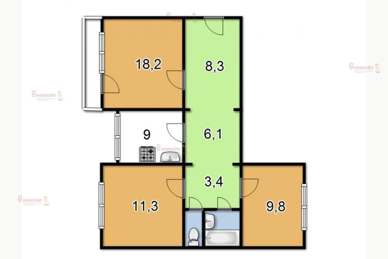 Продажа 3-комнатной квартиры 63,6 м², 9/10 этаж