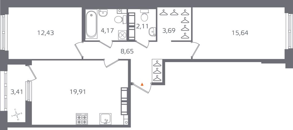 Продажа 2-комнатной квартиры 68,3 м², 13/15 этаж