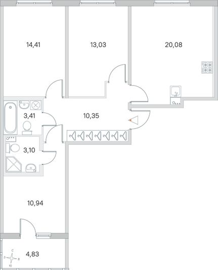 Продажа 3-комнатной квартиры 77,7 м², 1/4 этаж