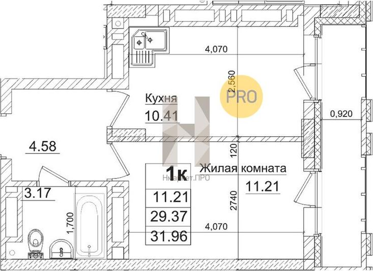 Продажа 1-комнатной квартиры 29,3 м², 22/29 этаж