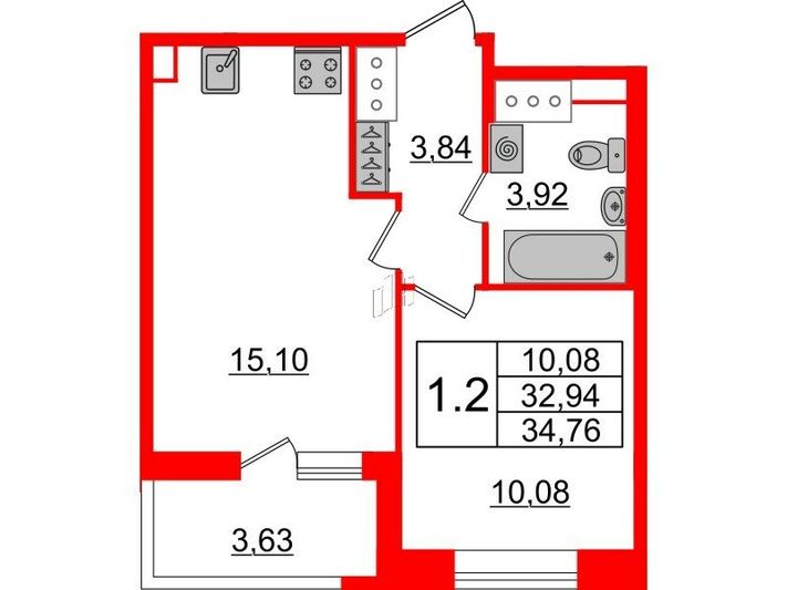Продажа 1-комнатной квартиры 32,9 м², 17/17 этаж