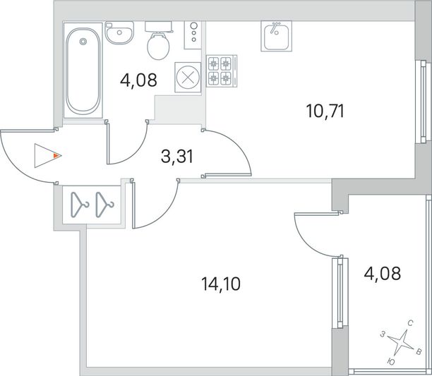 Продажа 1-комнатной квартиры 34,2 м², 4/4 этаж