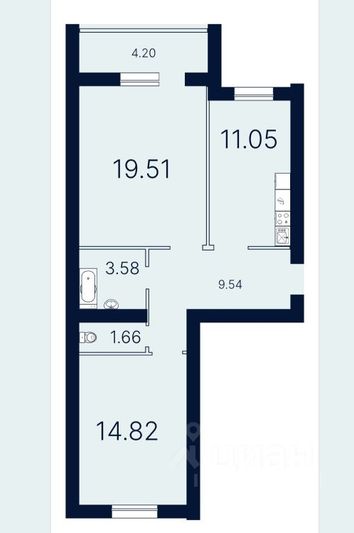 Продажа 2-комнатной квартиры 60,1 м², 3/10 этаж