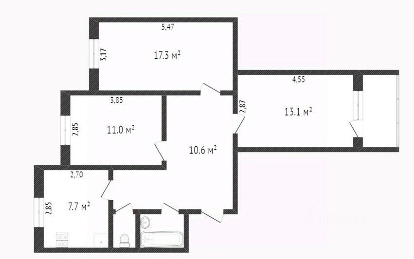 Продажа 3-комнатной квартиры 65,9 м², 3/9 этаж