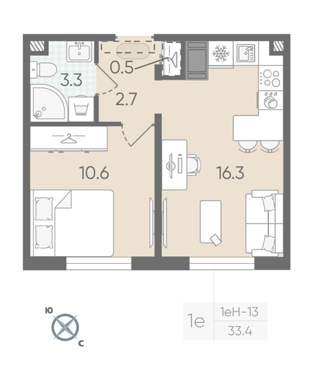 Продажа 1-комнатной квартиры 33,4 м², 7/22 этаж