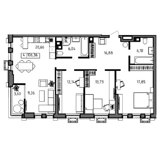 Продажа 4-комнатной квартиры 106,4 м², 4/23 этаж