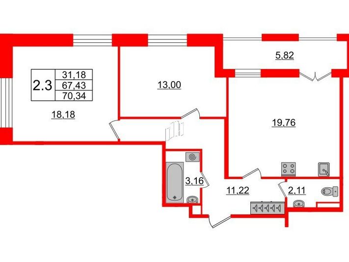 Продажа 2-комнатной квартиры 67,4 м², 2/12 этаж