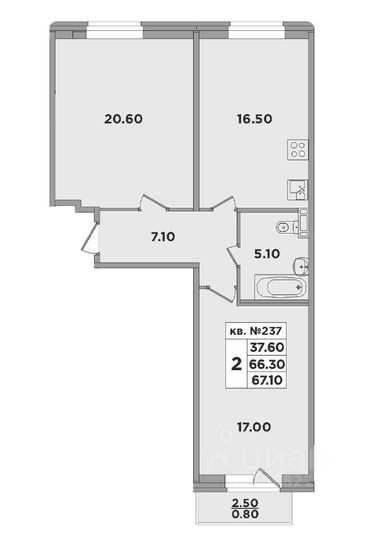 Продажа 2-комнатной квартиры 67,1 м², 1/4 этаж