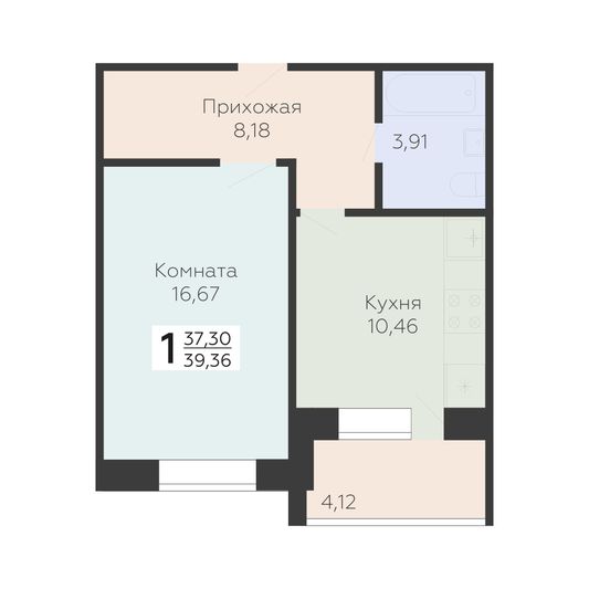 Продажа 1-комнатной квартиры 39,4 м², 5/17 этаж