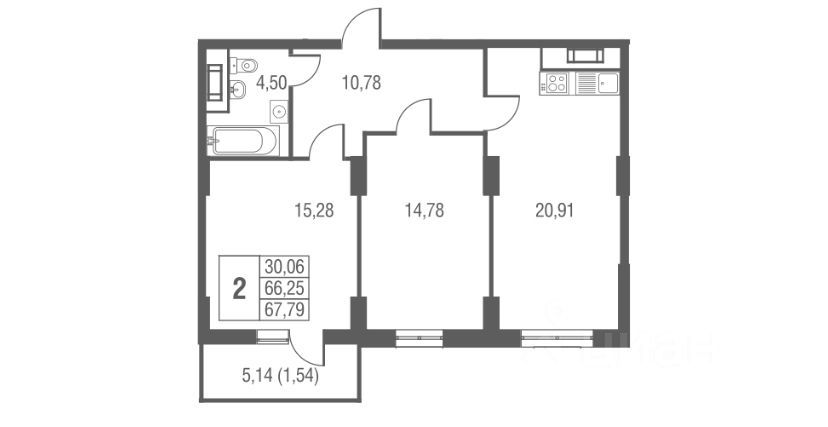 Продажа 3-комнатной квартиры 66,2 м², 11/25 этаж