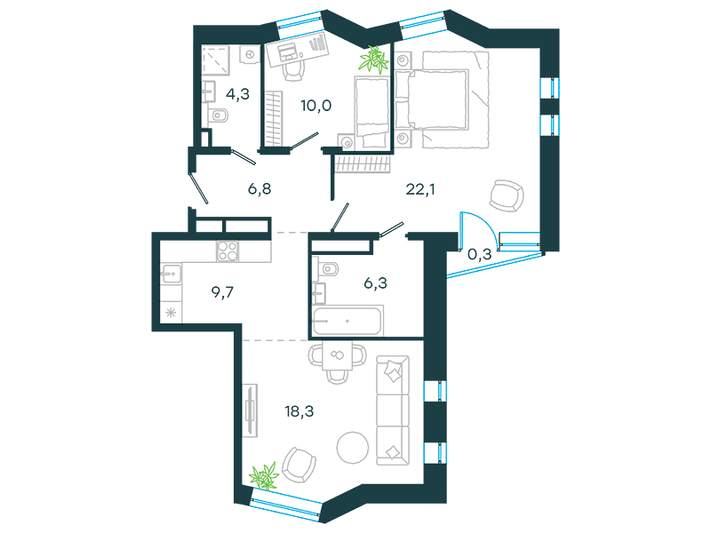 Продажа 3-комнатной квартиры 77,8 м², 5/24 этаж