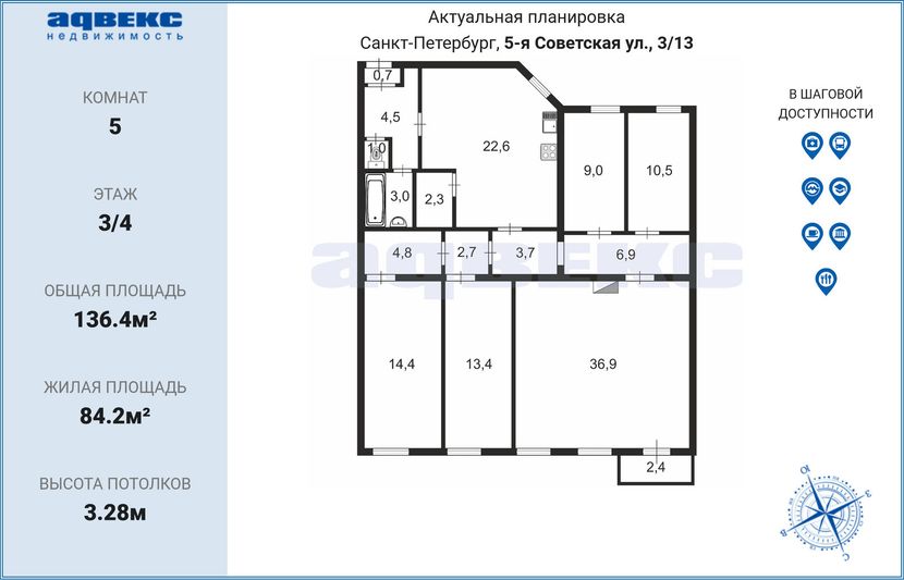 Продажа многокомнатной квартиры 136,4 м², 3/4 этаж