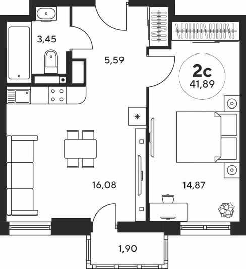 Продажа 2-комнатной квартиры 41,8 м², 15 этаж