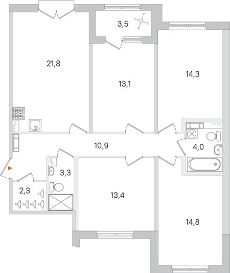 Продажа 4-комнатной квартиры 99,7 м², 2/4 этаж