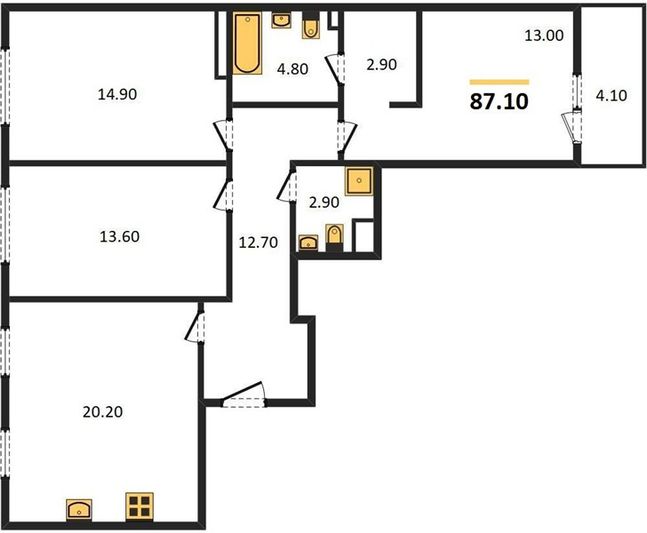 Продажа 3-комнатной квартиры 87,1 м², 13/16 этаж