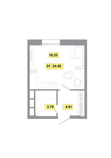 Продажа 1-комнатной квартиры 24,6 м², 1 этаж