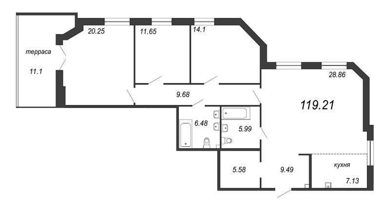 Продажа 4-комнатной квартиры 122,5 м², 2/12 этаж