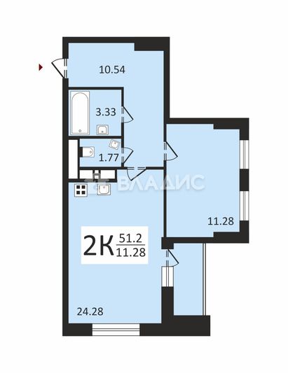 Продажа 2-комнатной квартиры 51,2 м², 11/17 этаж