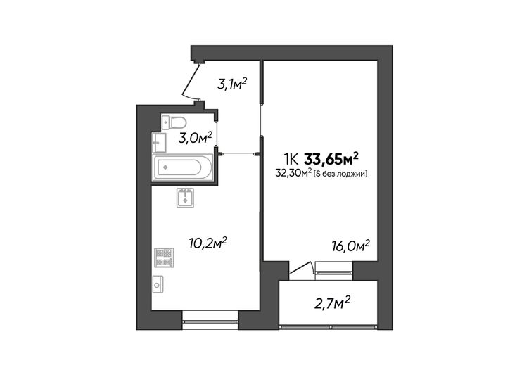 Продажа 1-комнатной квартиры 33,7 м², 1/3 этаж