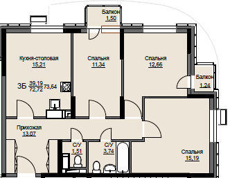 Продажа 3-комнатной квартиры 73,5 м², 2/17 этаж