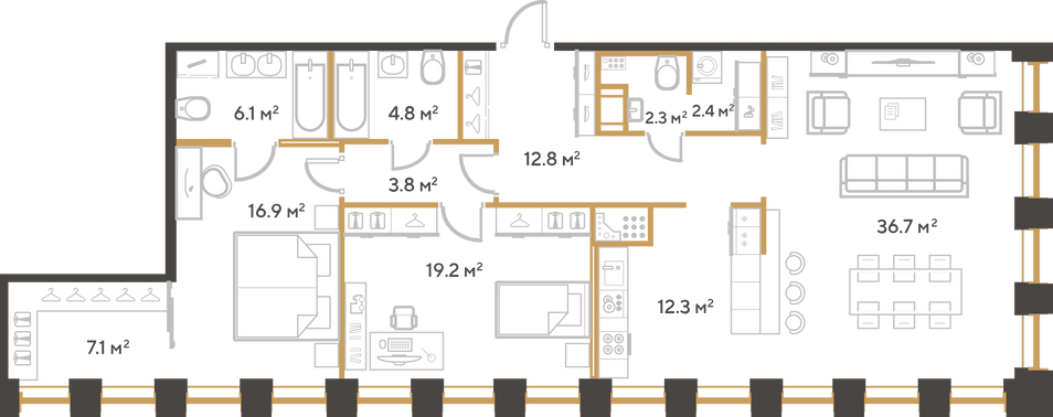 Продажа 2-комнатной квартиры 124,4 м², 3/23 этаж