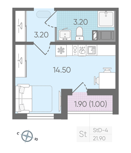 Продажа квартиры-студии 21,9 м², 12/24 этаж