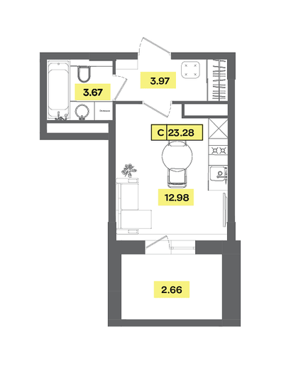 Продажа квартиры-студии 23,3 м², 7 этаж