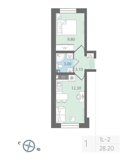 Продажа 1-комнатной квартиры 28,2 м², 4/25 этаж