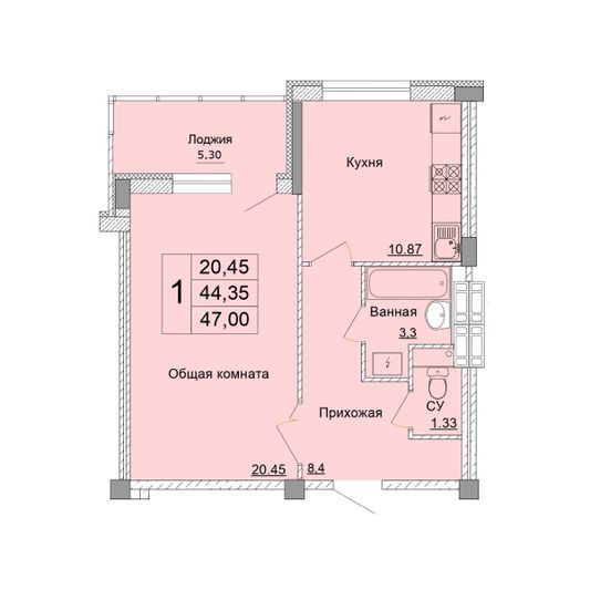 Продажа 1-комнатной квартиры 47 м², 4 этаж