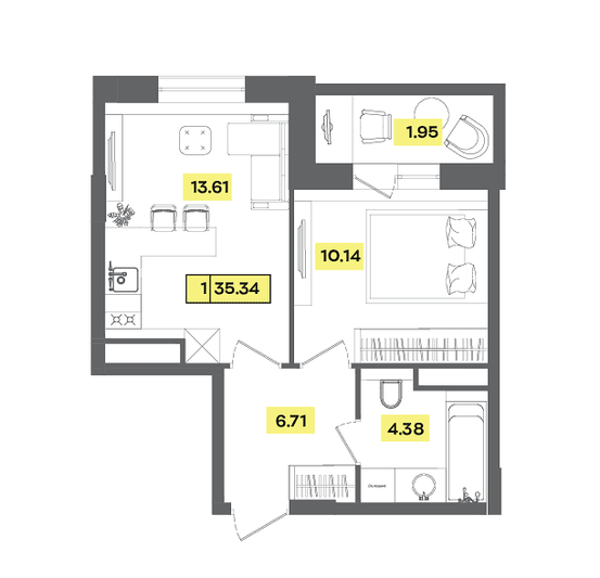 Продажа 2-комнатной квартиры 35,3 м², 5 этаж