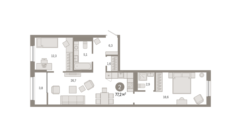 Продажа 2-комнатной квартиры 77,2 м², 4/17 этаж