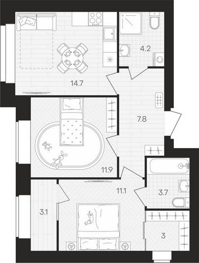 Продажа 2-комнатной квартиры 60,5 м², 6/10 этаж