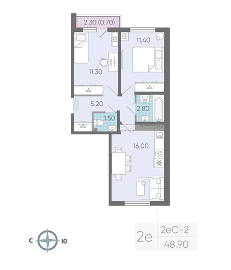 Продажа 2-комнатной квартиры 48,9 м², 2/16 этаж