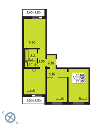 Продажа 3-комнатной квартиры 77,9 м², 3/23 этаж