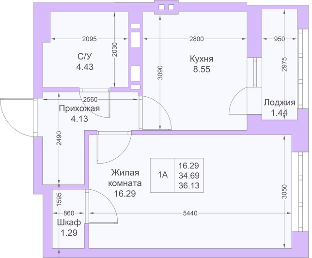 Продажа 1-комнатной квартиры 36,1 м², 22/25 этаж