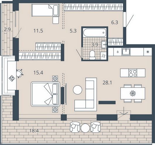 Продажа 2-комнатной квартиры 82,6 м², 12/23 этаж