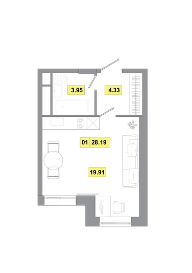 Продажа 1-комнатной квартиры 28,2 м², 2 этаж